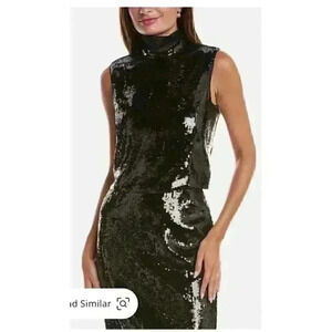 Theory Womens Fluid Sequins Crop Roll Neck Sleeveless Top Blouse Black Size P/XS